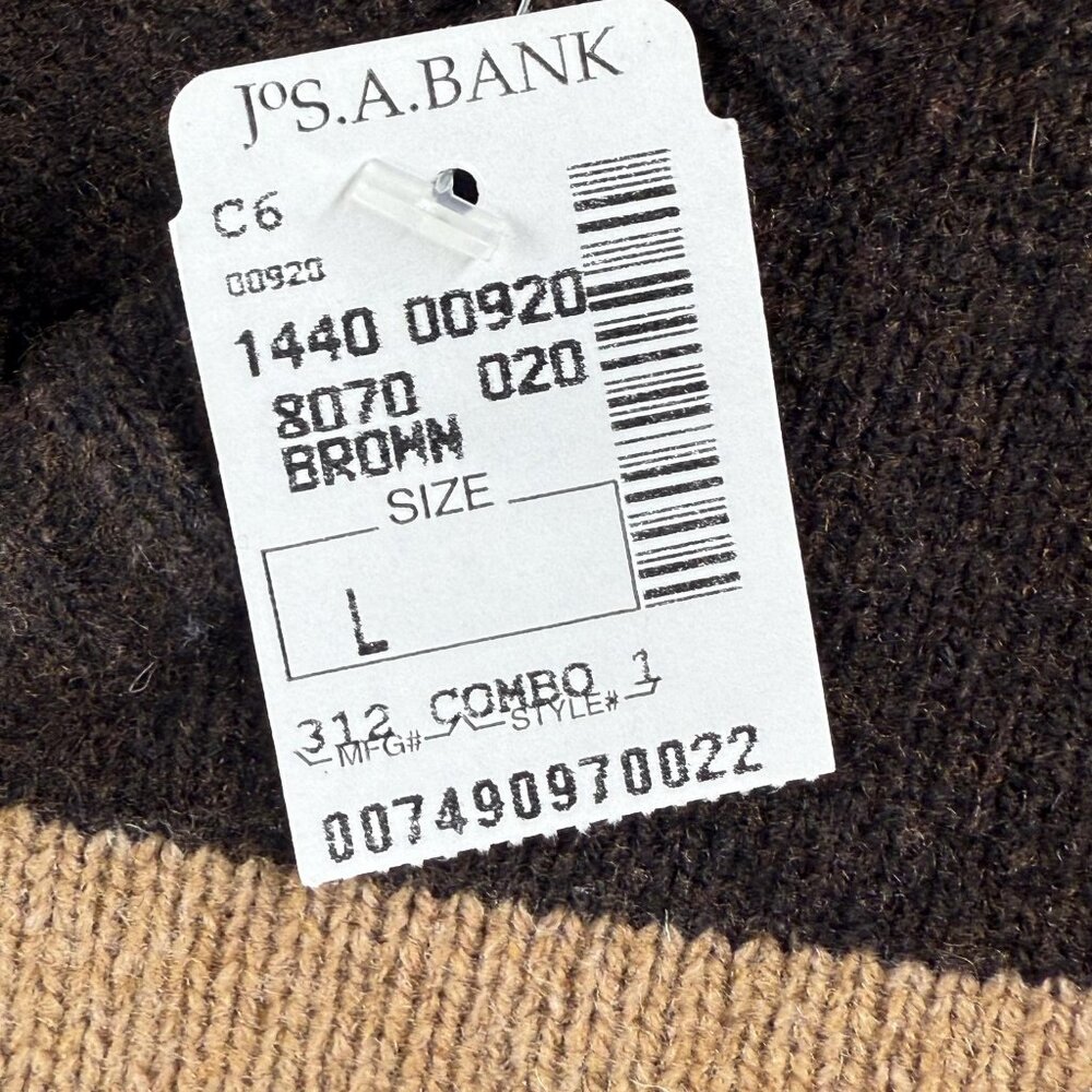 Jos A Bank Sweater Mens Large Brown V Neck Lambswool Striped Knit Pullover New - Picture 4 of 14